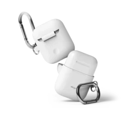 Airpod Protection En Silicone Avec Mousqueton / Blanc