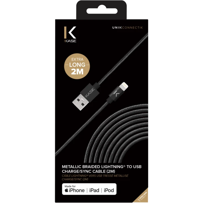 Câble Lightning® Certifié MFi Apple Vers USB Tressé Métallisé Charge/Sync (2M), Noir 6 Câble Lightning® Certifié MFi Apple Vers USB Tressé Métallisé Charge/Sync (2M), Noir – Image 4