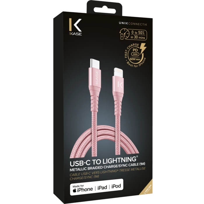 Câble USB-C Vers Lightning Certifié MFi Apple Métallisé Tressé Charge/sync (1M), Or Rose 7 Câble USB-C Vers Lightning Certifié MFi Apple Métallisé Tressé Charge/sync (1M), Or Rose – Image 5