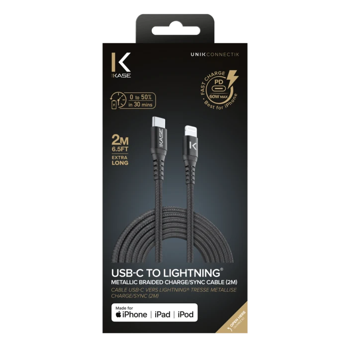 Câble USB-C Vers Lightning Certifié MFi Apple Métallisé Tressé Charge/sync (2M), Noir 6 Câble USB-C Vers Lightning Certifié MFi Apple Métallisé Tressé Charge/sync (2M), Noir – Image 4