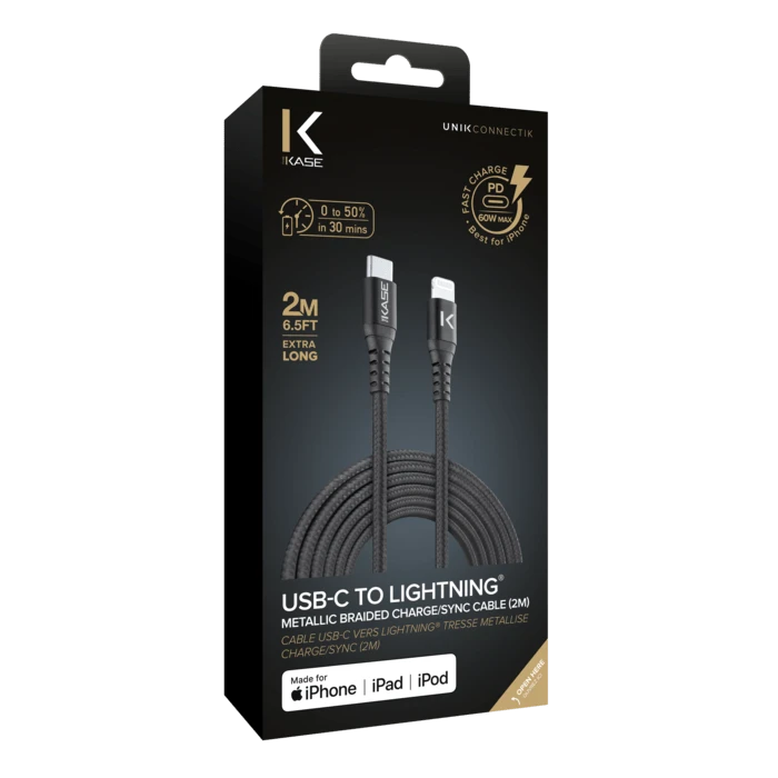 Câble USB-C Vers Lightning Certifié MFi Apple Métallisé Tressé Charge/sync (2M), Noir 7 Câble USB-C Vers Lightning Certifié MFi Apple Métallisé Tressé Charge/sync (2M), Noir – Image 5