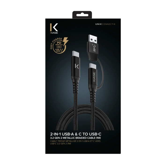 Câble Tressé Métallisé 2 En 1 USB-A Et C Vers USB-C 3.2 GEN 2 (1M) 8 Câble Tressé Métallisé 2 En 1 USB-A Et C Vers USB-C 3.2 GEN 2 (1M) – Image 6