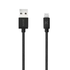 Câble Lightning Vers USB Tressé Métallisé Certifié MFi Apple Charge/Sync (1M), Noir