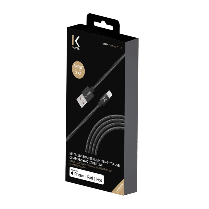 Câble Lightning Vers USB Tressé Métallisé Certifié MFi Apple Charge/Sync (1M), Noir 7 Câble Lightning Vers USB Tressé Métallisé Certifié MFi Apple Charge/Sync (1M), Noir – Image 5