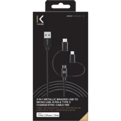 Câble USB Charge/sync 3-en-1 Vers Micro-USB, Lightning® Certifié MFi Apple & Type C Tressé Métallisé (1M) 10 Câble USB Charge/sync 3-en-1 Vers Micro-USB, Lightning® Certifié MFi Apple & Type C Tressé Métallisé (1M) -TheKase Elegant Boutique 98900 large