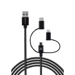 Câble USB Charge/sync 3-en-1 Vers Micro-USB, Lightning® Certifié MFi Apple & Type C Tressé Métallisé (1M)