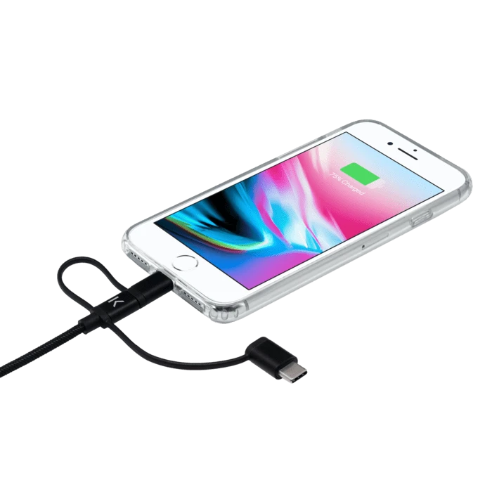 Câble USB Charge/sync 3-en-1 Vers Micro-USB, Lightning® Certifié MFi Apple & Type C Tressé Métallisé (1M) 5 Câble USB Charge/sync 3-en-1 Vers Micro-USB, Lightning® Certifié MFi Apple & Type C Tressé Métallisé (1M) – Image 3